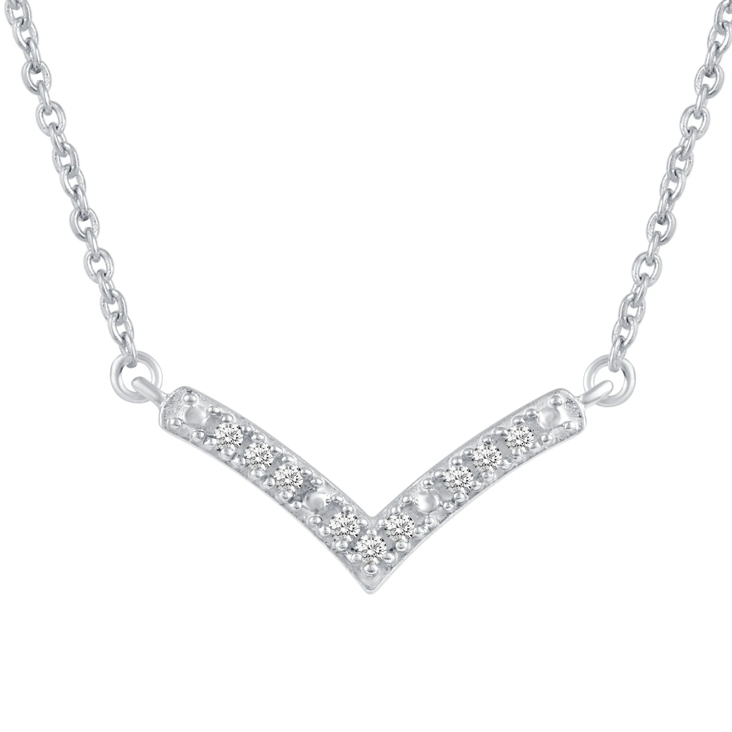 Chevron 1/20 Cttw Natural Diamond Pendant Necklace set in 925 Sterling Silver