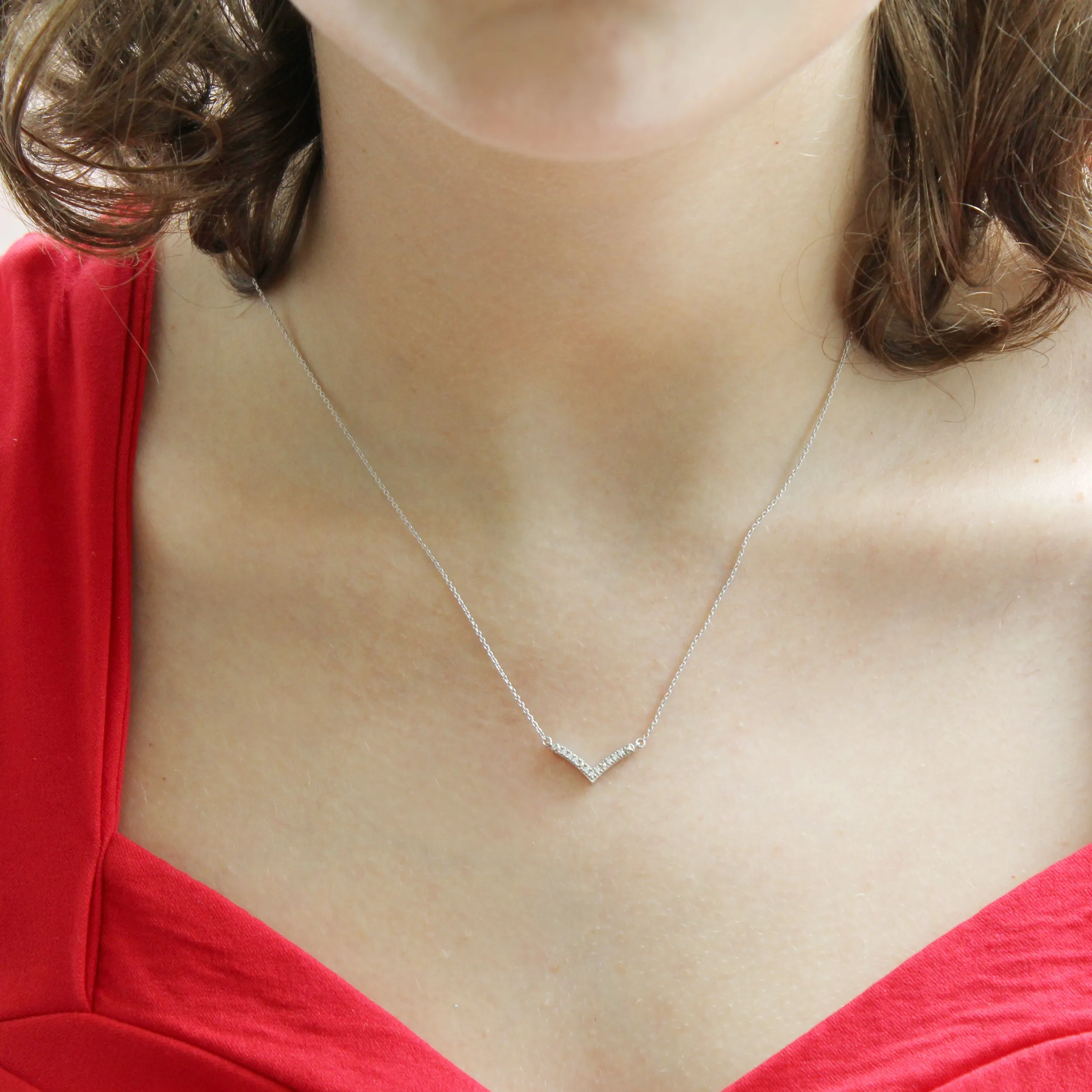 Chevron 1/20 Cttw Natural Diamond Pendant Necklace set in 925 Sterling Silver