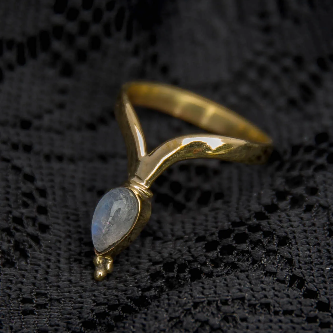 Chevron Ring - Brass - Moonstone