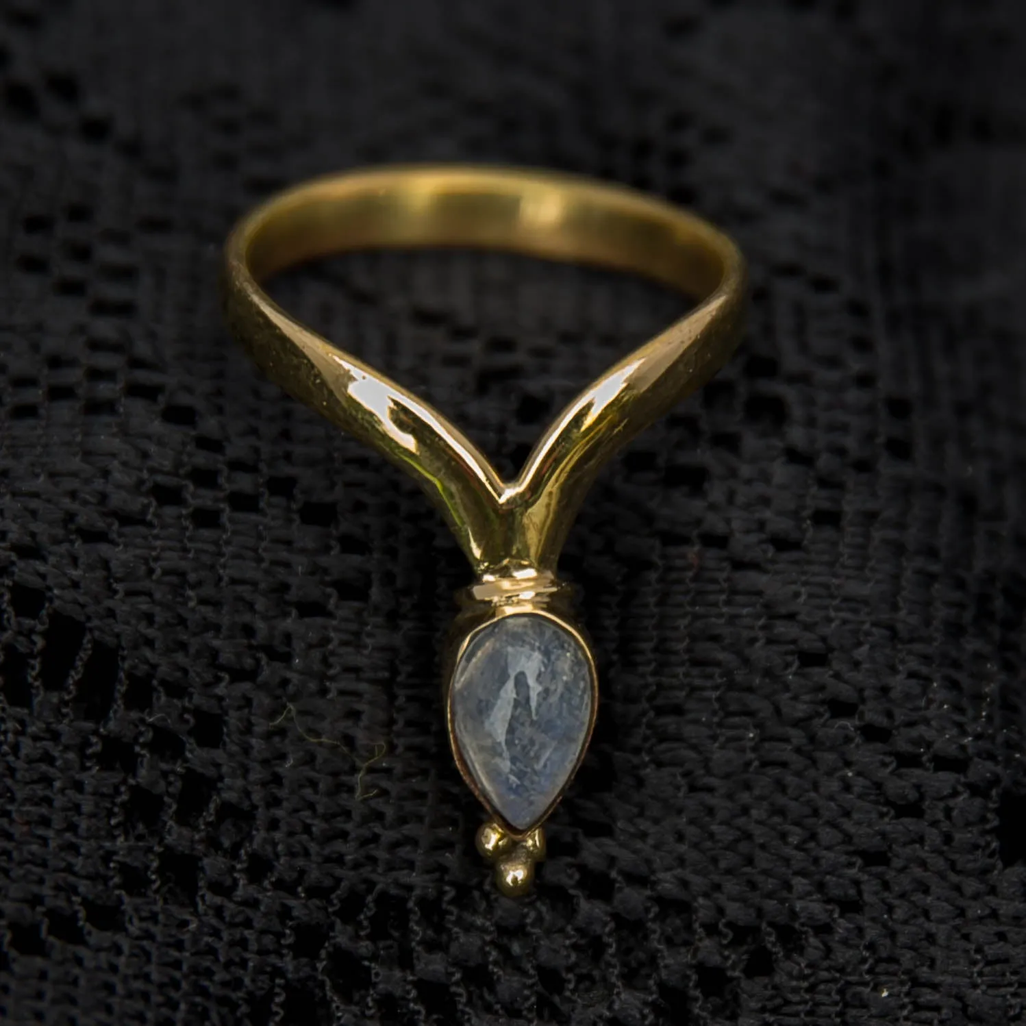 Chevron Ring - Brass - Moonstone