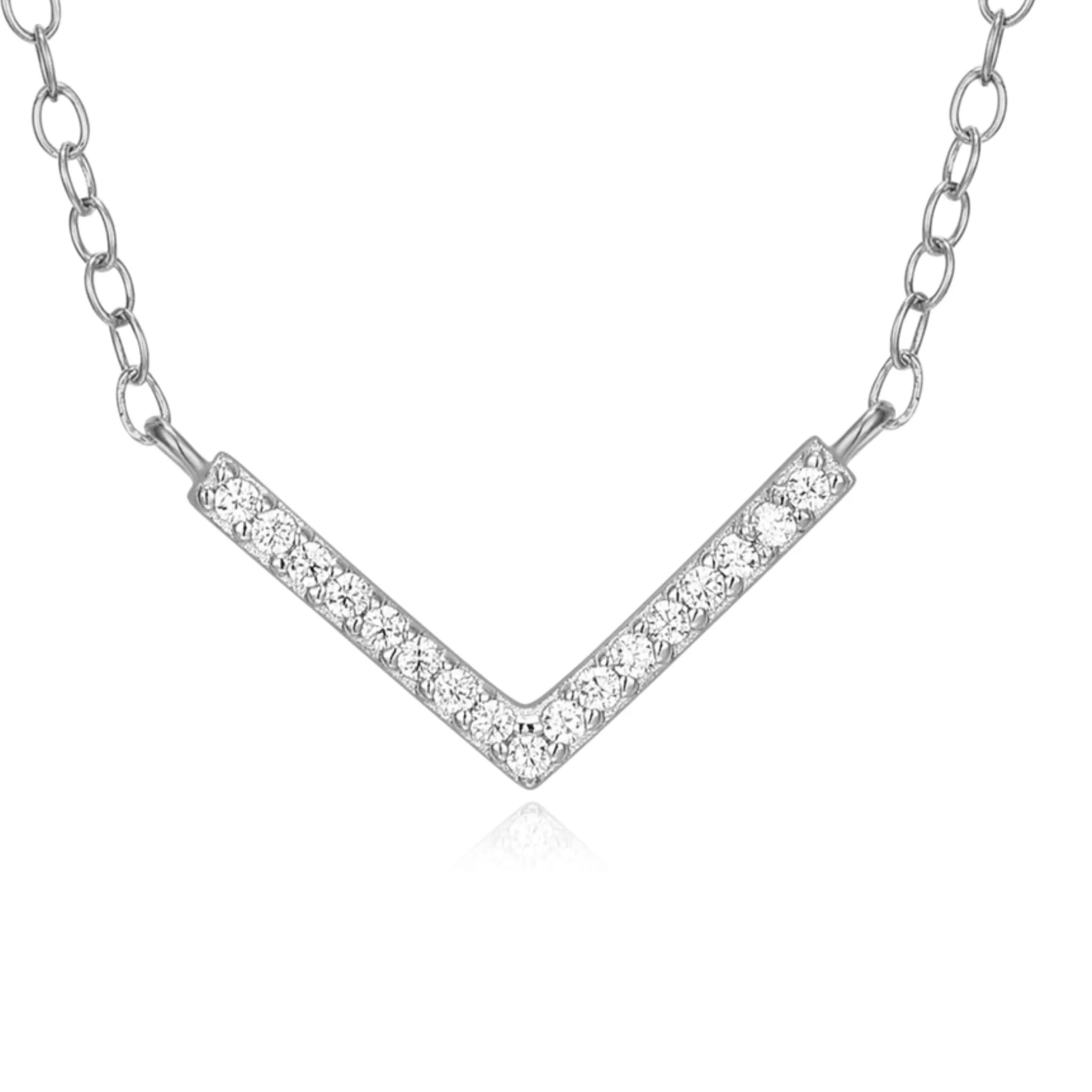 Chevron Statement Necklace in Rhodium Plated Sterling Silver