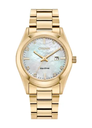 CITIZEN LADIES ECO-DRIVE DIAMOND MOTHER OF PEARL DIAL GOLD EW2702-59D