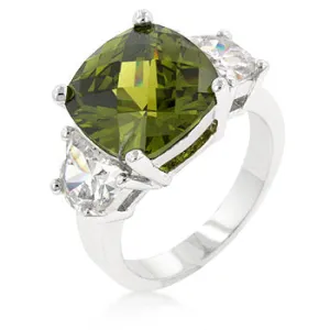 Clare Olive Three Stone Cocktail Silver Ring | 8ct