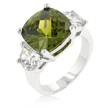 Clare Olive Three Stone Cocktail Silver Ring | 8ct