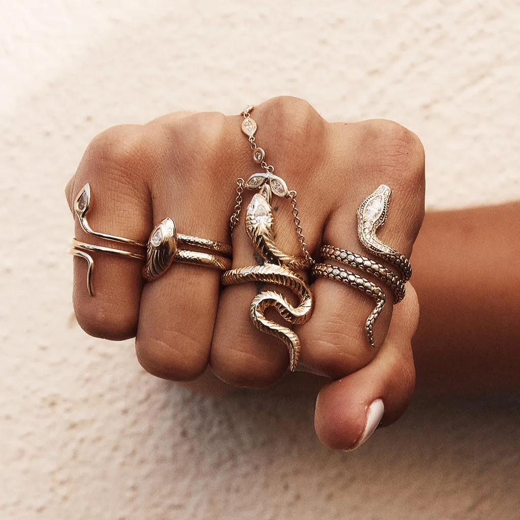 CLAUDIA MARQUISE DIAMOND HEAD SNAKE COIL WRAP RING