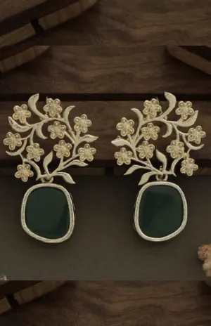 Cluster Flower Emerald Earrings