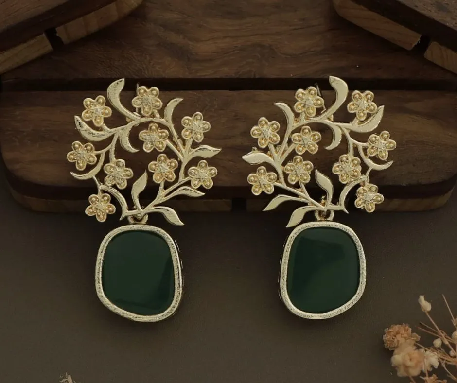 Cluster Flower Emerald Earrings