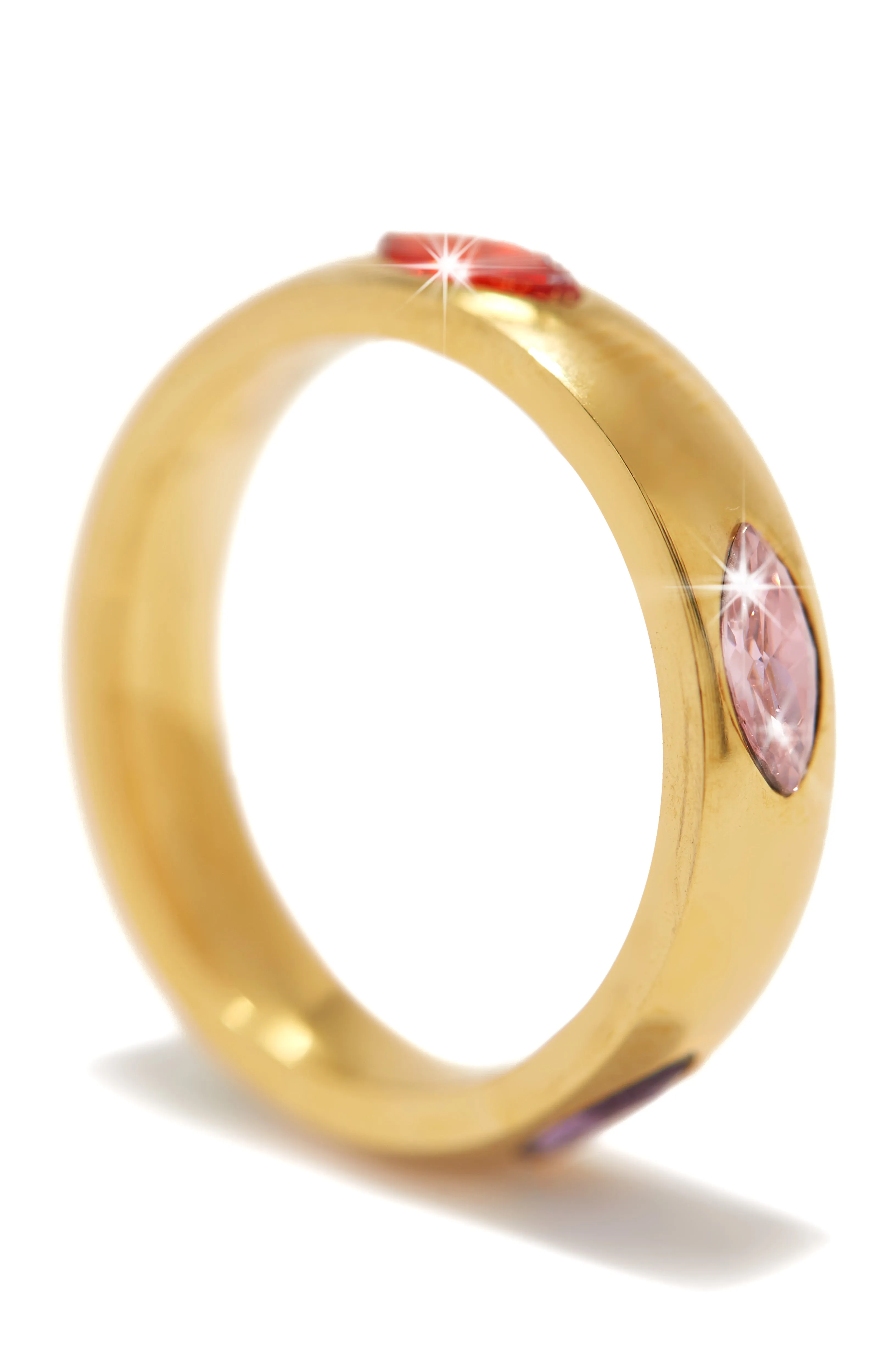 Cocktail Hours Gold Plated CZ Band Ring - Gold/ Multi