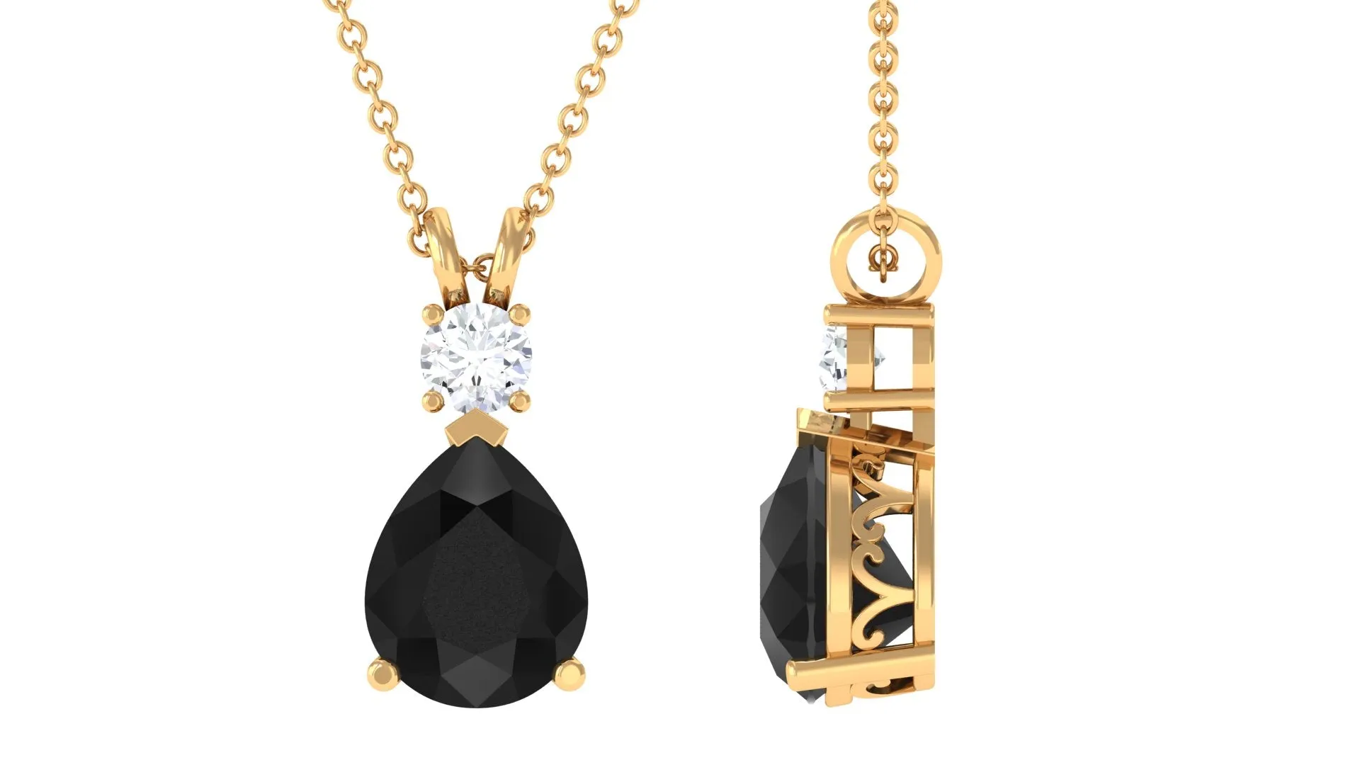 Created Black Diamond Teardrop Pendant Necklace with Moissanite