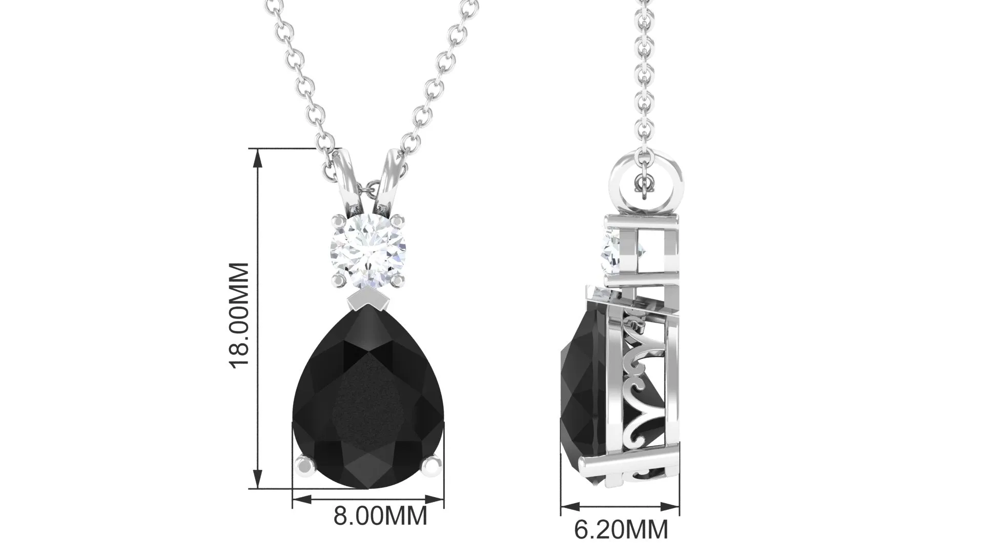 Created Black Diamond Teardrop Pendant Necklace with Moissanite