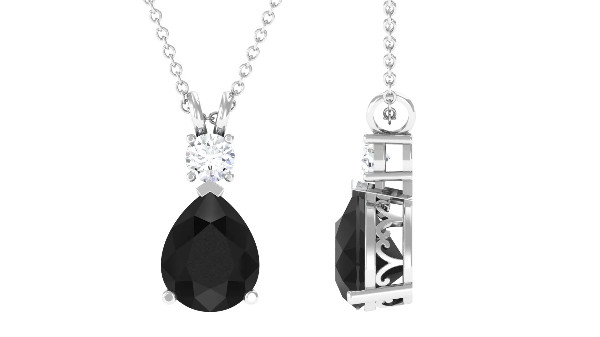 Created Black Diamond Teardrop Pendant Necklace with Moissanite