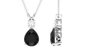 Created Black Diamond Teardrop Pendant Necklace with Moissanite