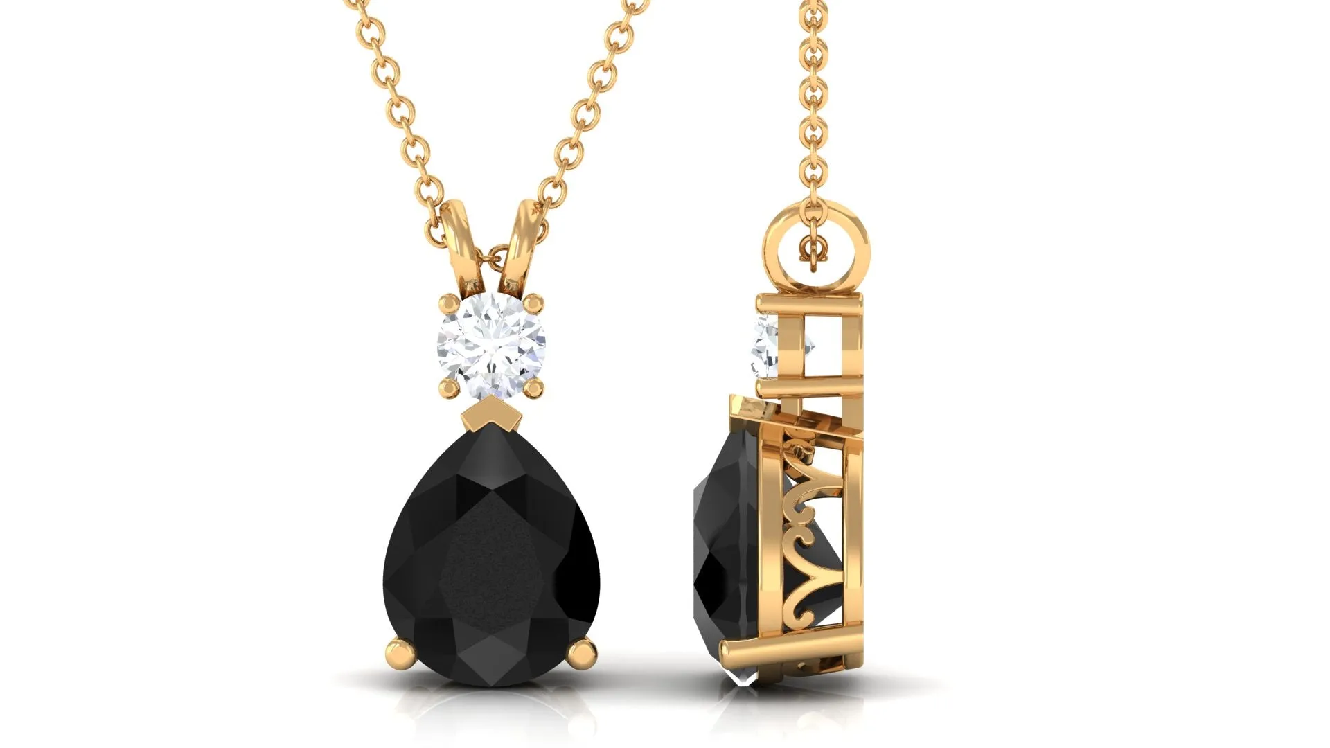 Created Black Diamond Teardrop Pendant Necklace with Moissanite