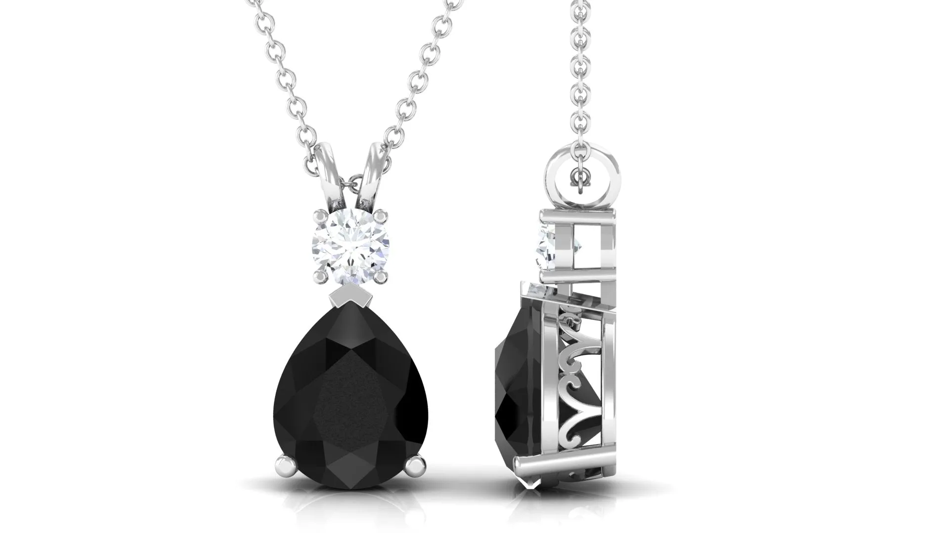 Created Black Diamond Teardrop Pendant Necklace with Moissanite