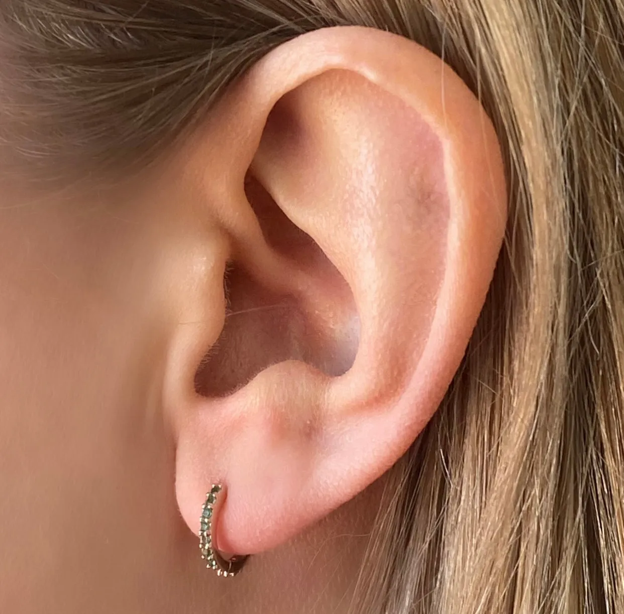 Cubic Zirconia Rose Gold Huggie Hoops - Emerald