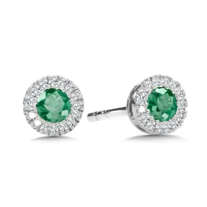 DIAMOND & EMERALD HALO STUD EARRINGS
