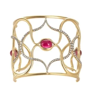 Diamond and Rubellite Cuff Bracelet by Anahita
