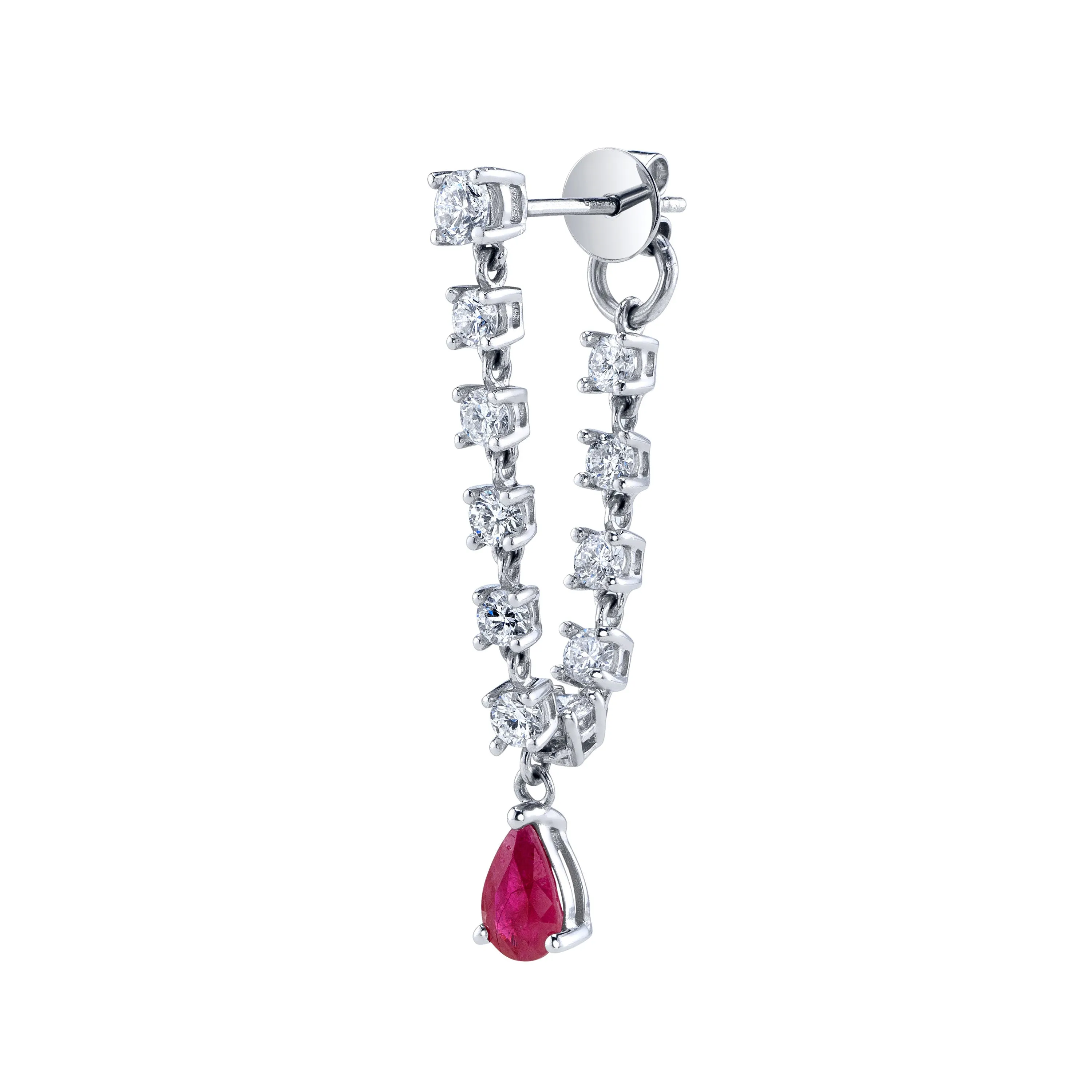 Diamond Dangle Earrings with Ruby Drop