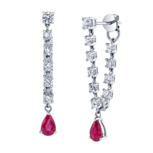 Diamond Dangle Earrings with Ruby Drop