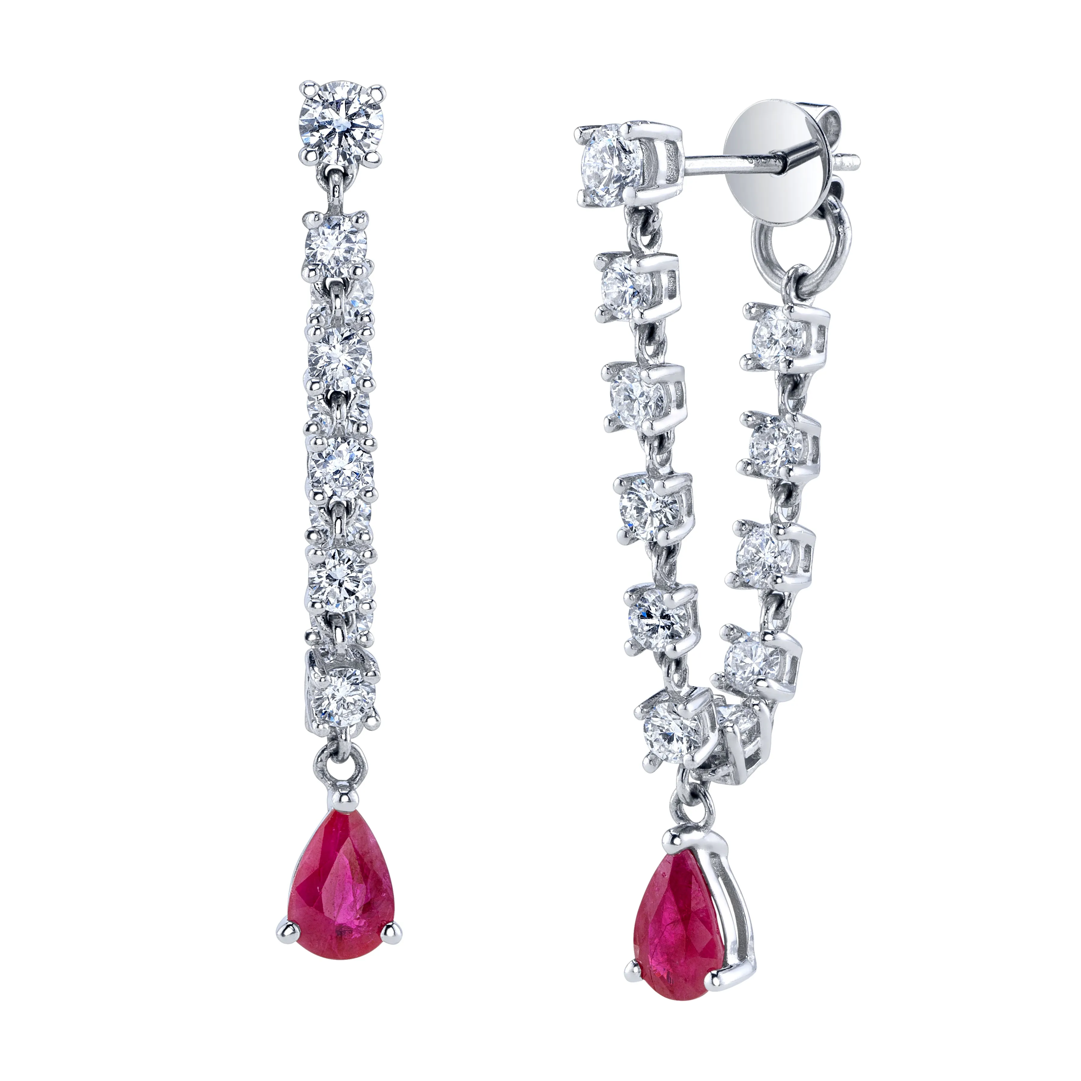 Diamond Dangle Earrings with Ruby Drop