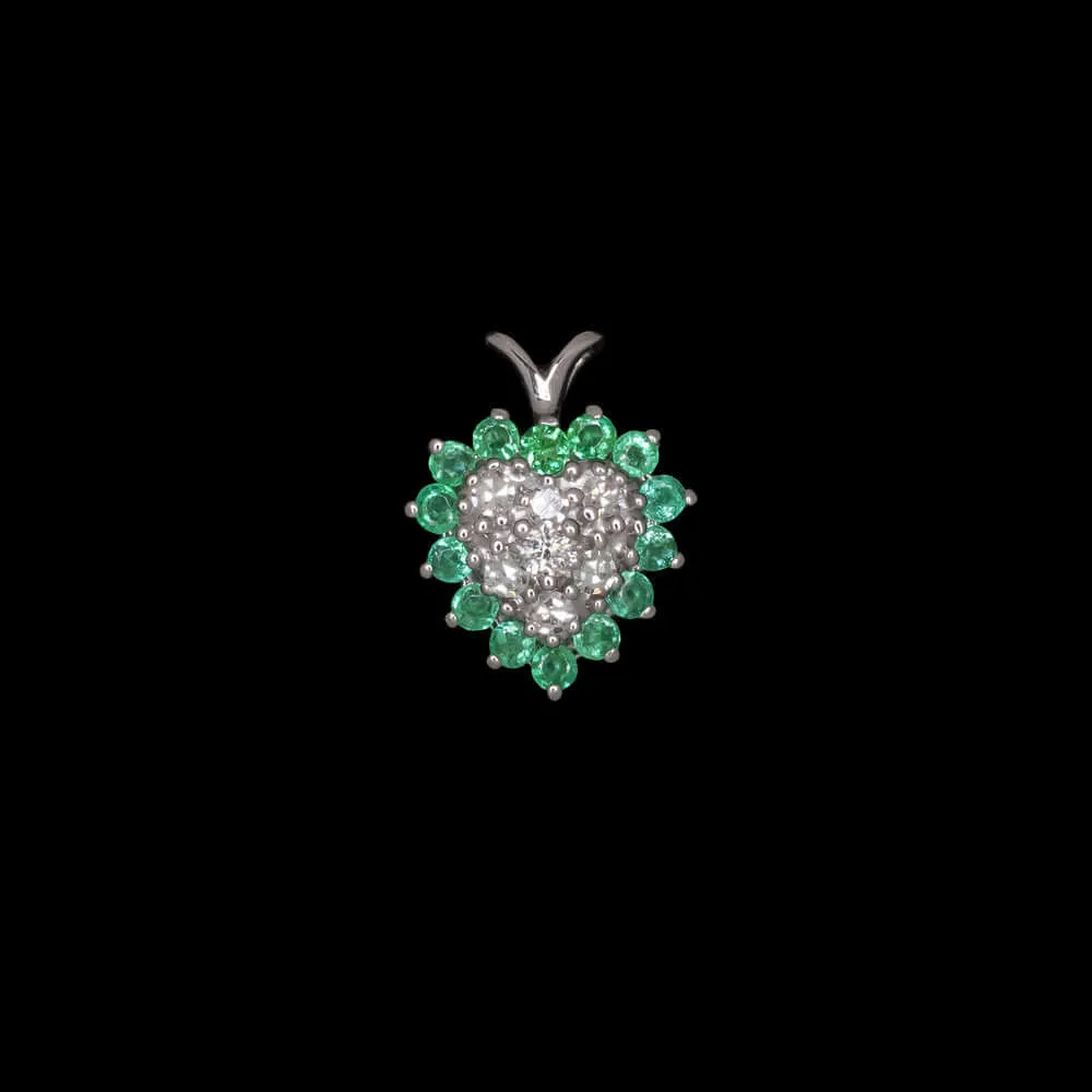 DIAMOND EMERALD HEART PENDANT 14k WHITE GOLD NECKLACE CLASSIC SIMPLE NATURAL