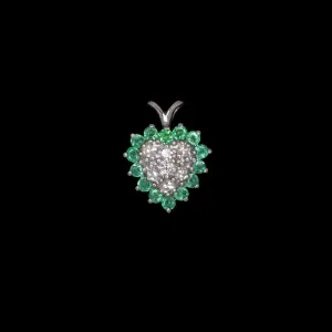 DIAMOND EMERALD HEART PENDANT 14k WHITE GOLD NECKLACE CLASSIC SIMPLE NATURAL
