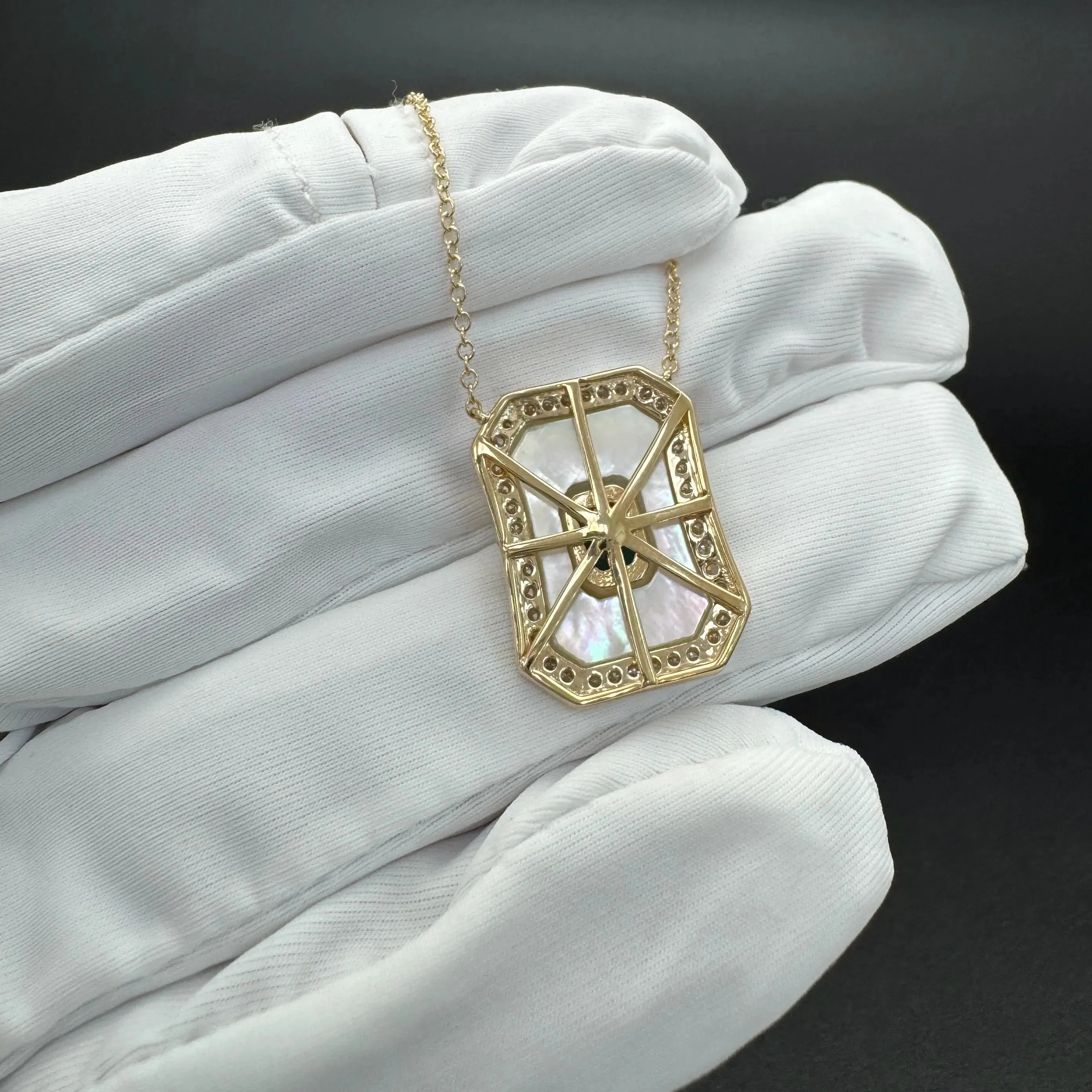 Diamond Emerald Mother Of Pearl Pendant Necklace
