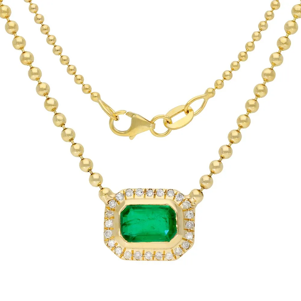 Diamond Emerald Necklace 8x10mm