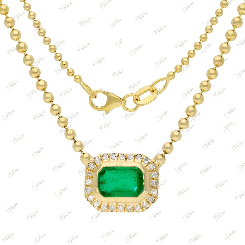 Diamond Emerald Necklace 8x10mm