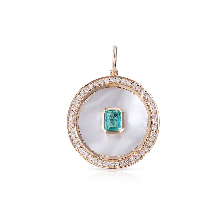 DIAMOND, MOTHER OF PEARL & EMERALD MEDALLION