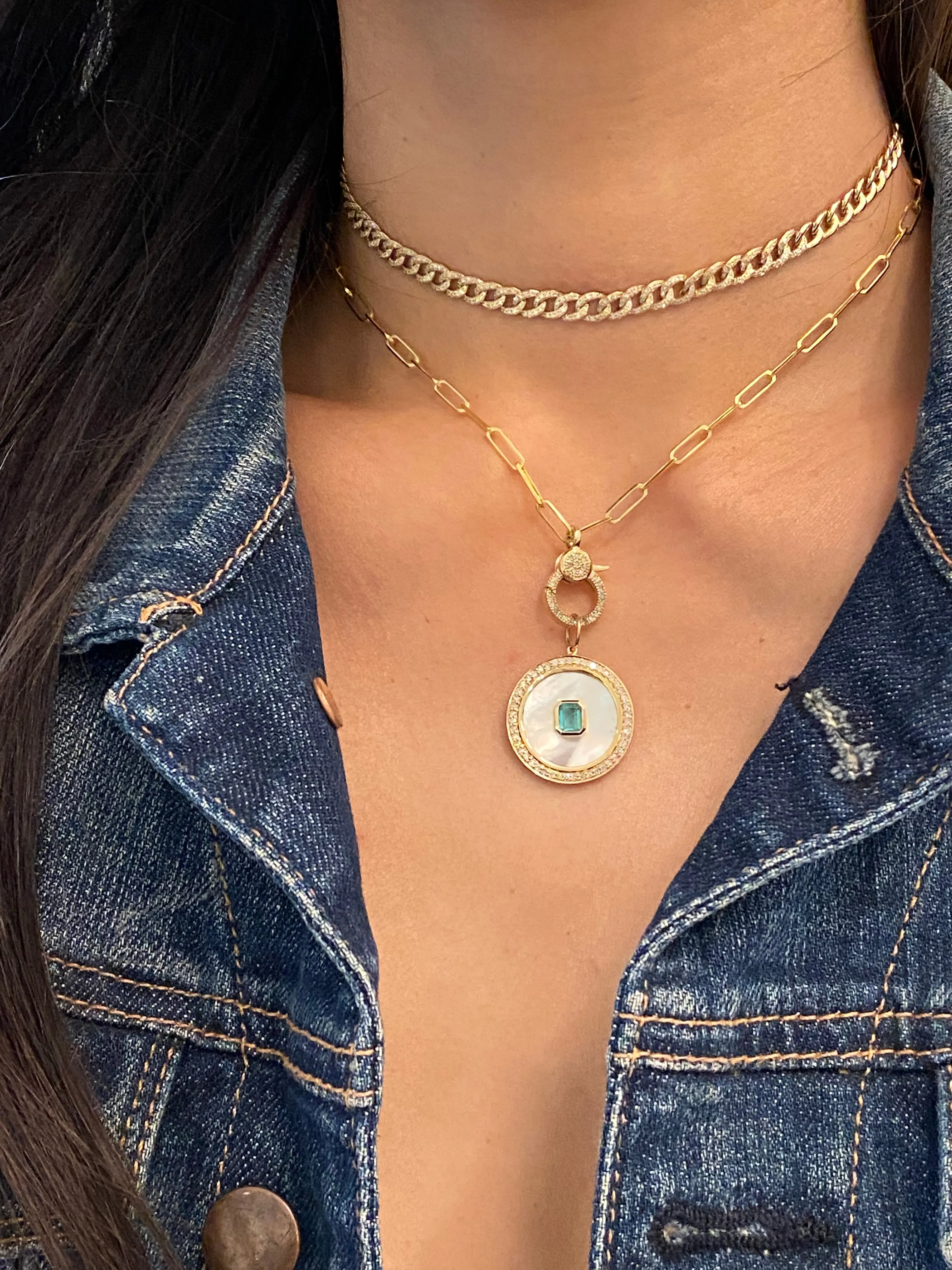 DIAMOND, MOTHER OF PEARL & EMERALD MEDALLION