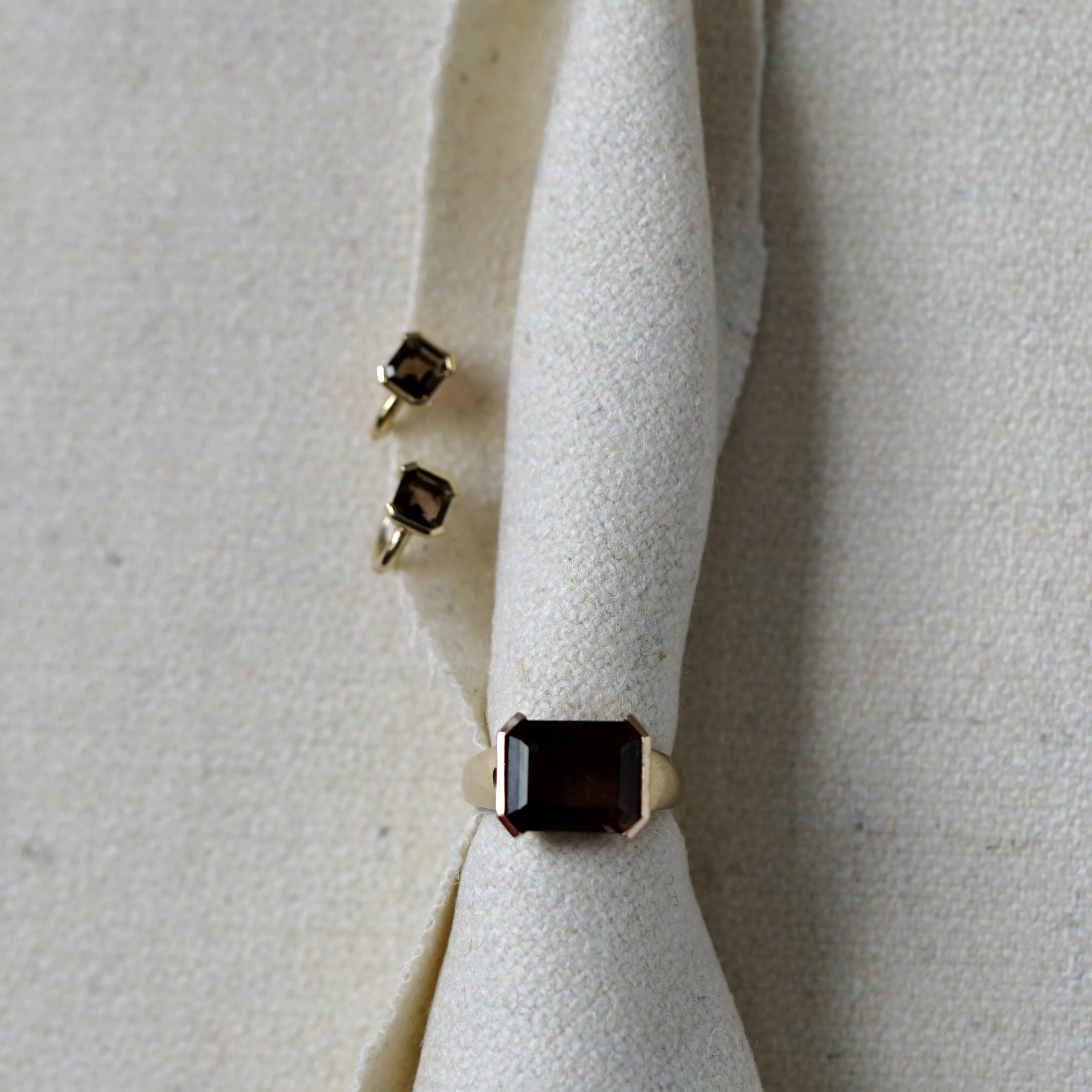 Domino Smokey Quartz Huggie Hoops
