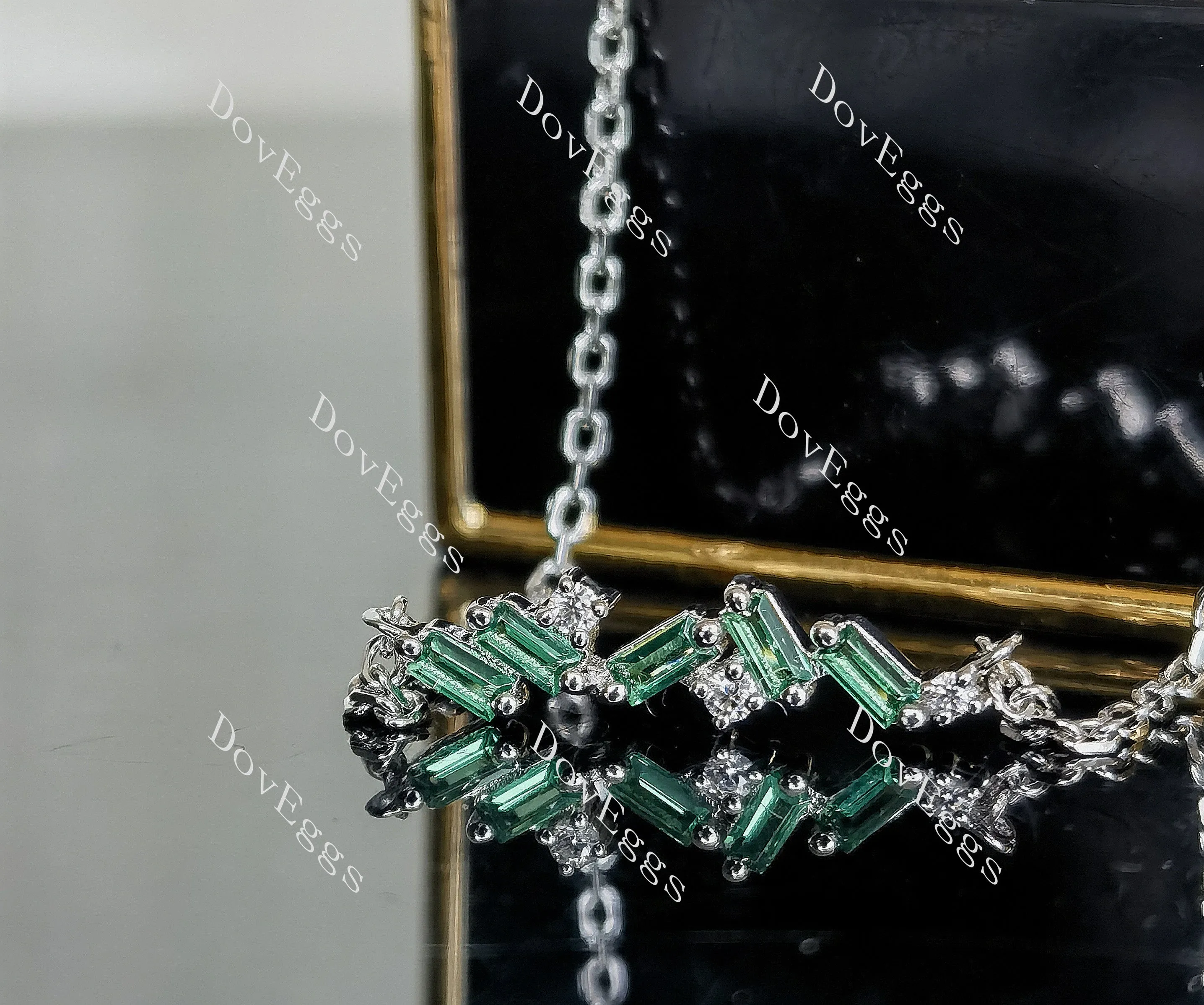 Doveggs baguette round pave colored gem pendant necklace (with chain)