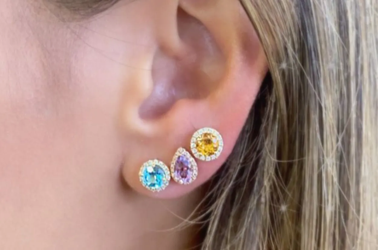 Earrings 14kt Gold Blue Topaz & Diamonds Studs