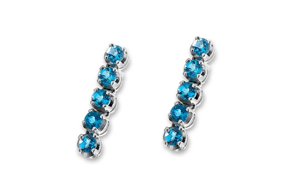 Earrings 18kt Gold Blue Topaz Line Drops