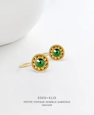 EDEN   ELIE Petite Vintage Sparkle Drop Earrings - Emerald Green