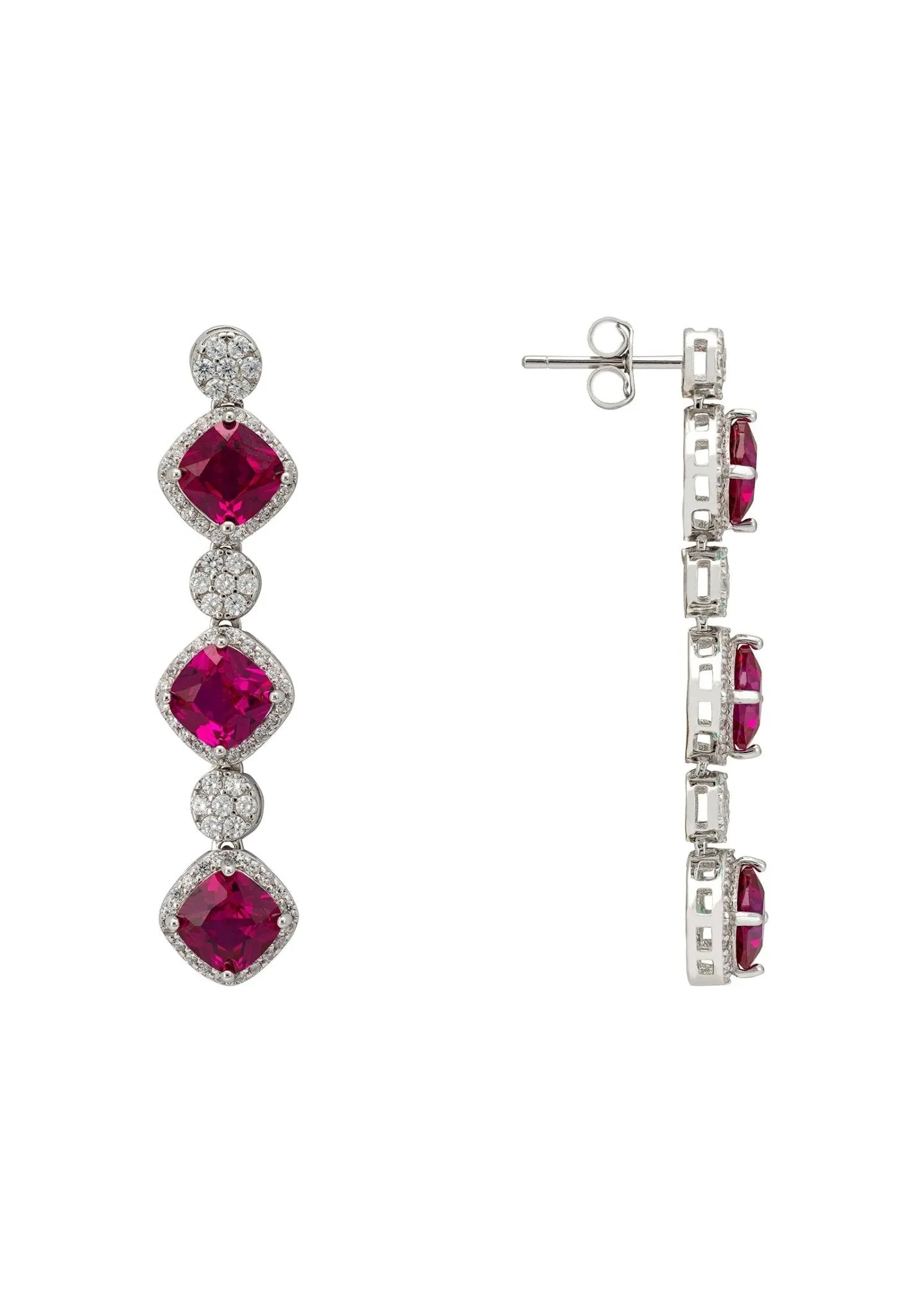 Elena Drop Earrings Ruby Silver