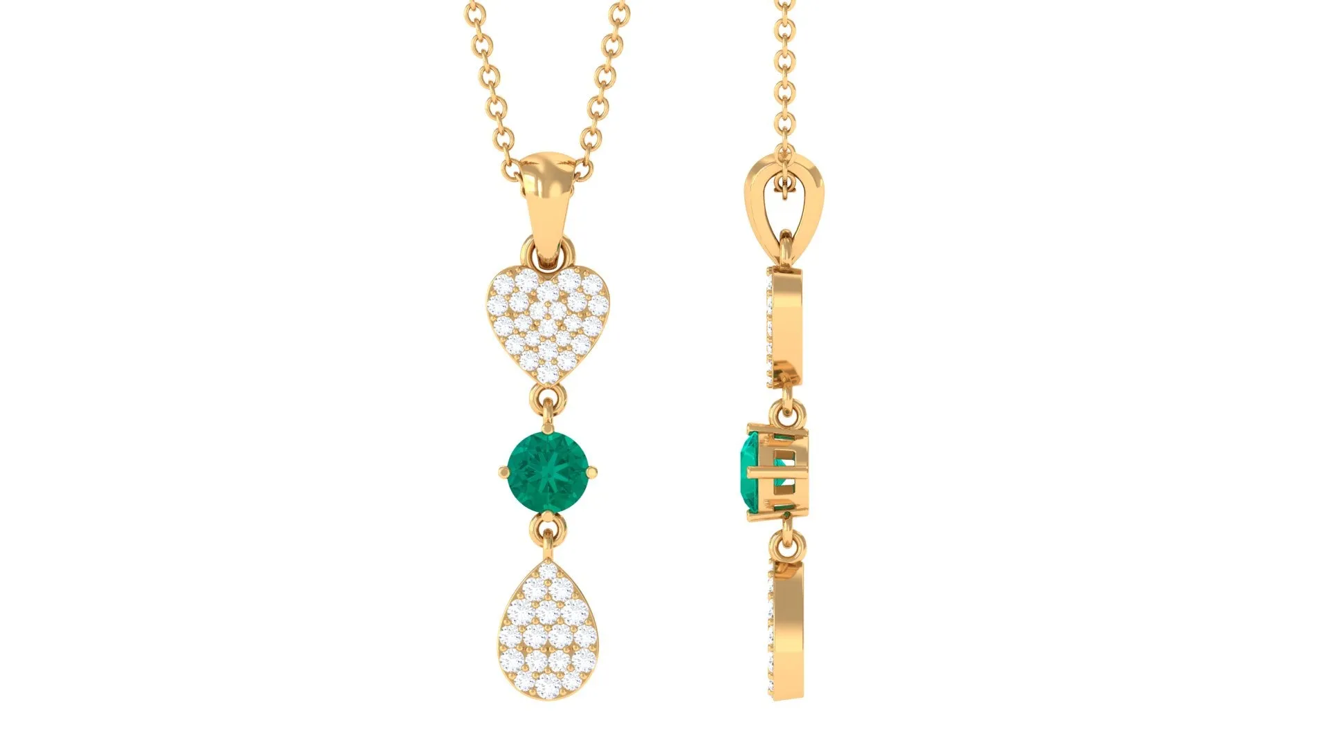 Emerald and Diamond Dangle Drop Pendant