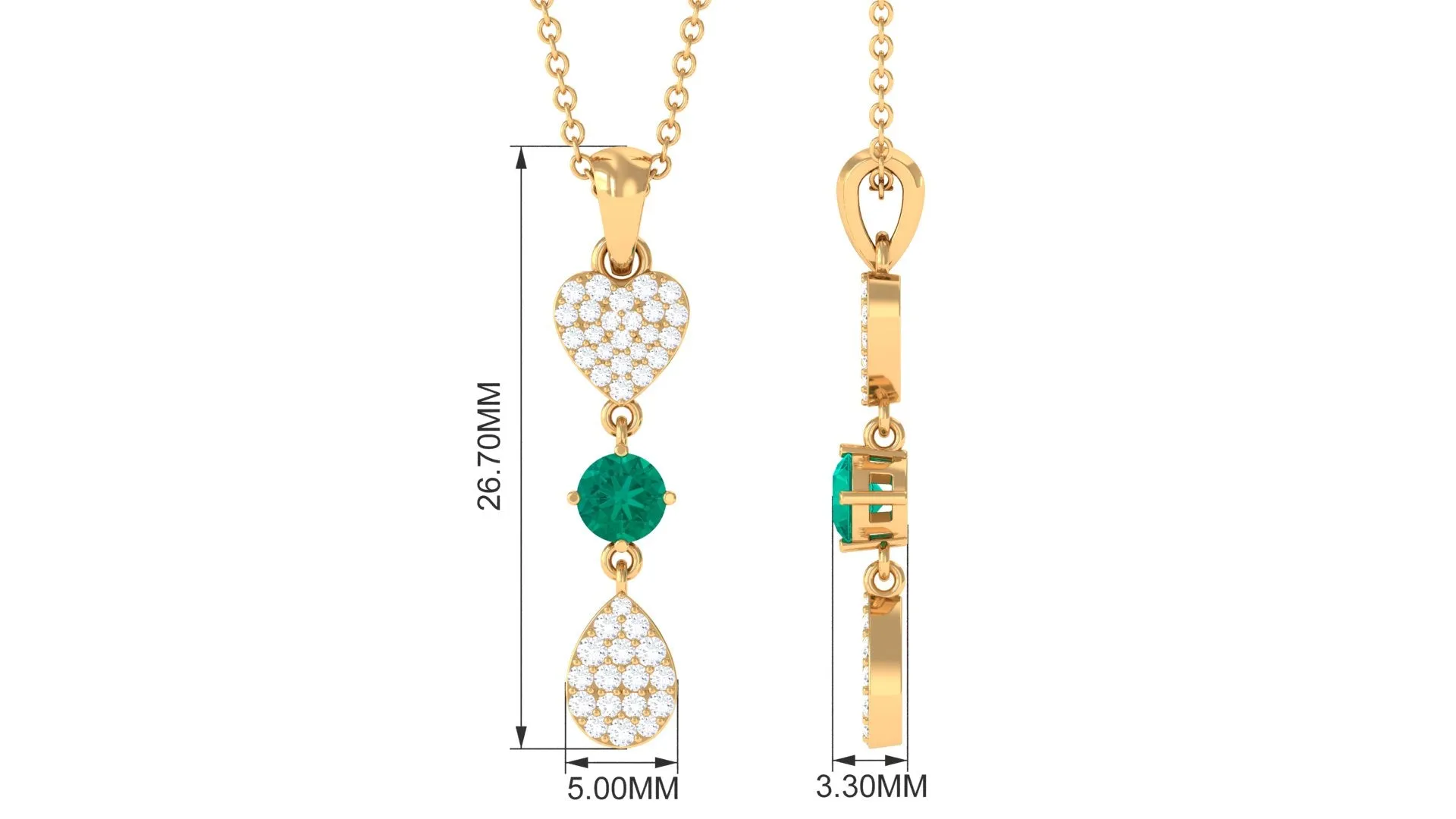 Emerald and Diamond Dangle Drop Pendant
