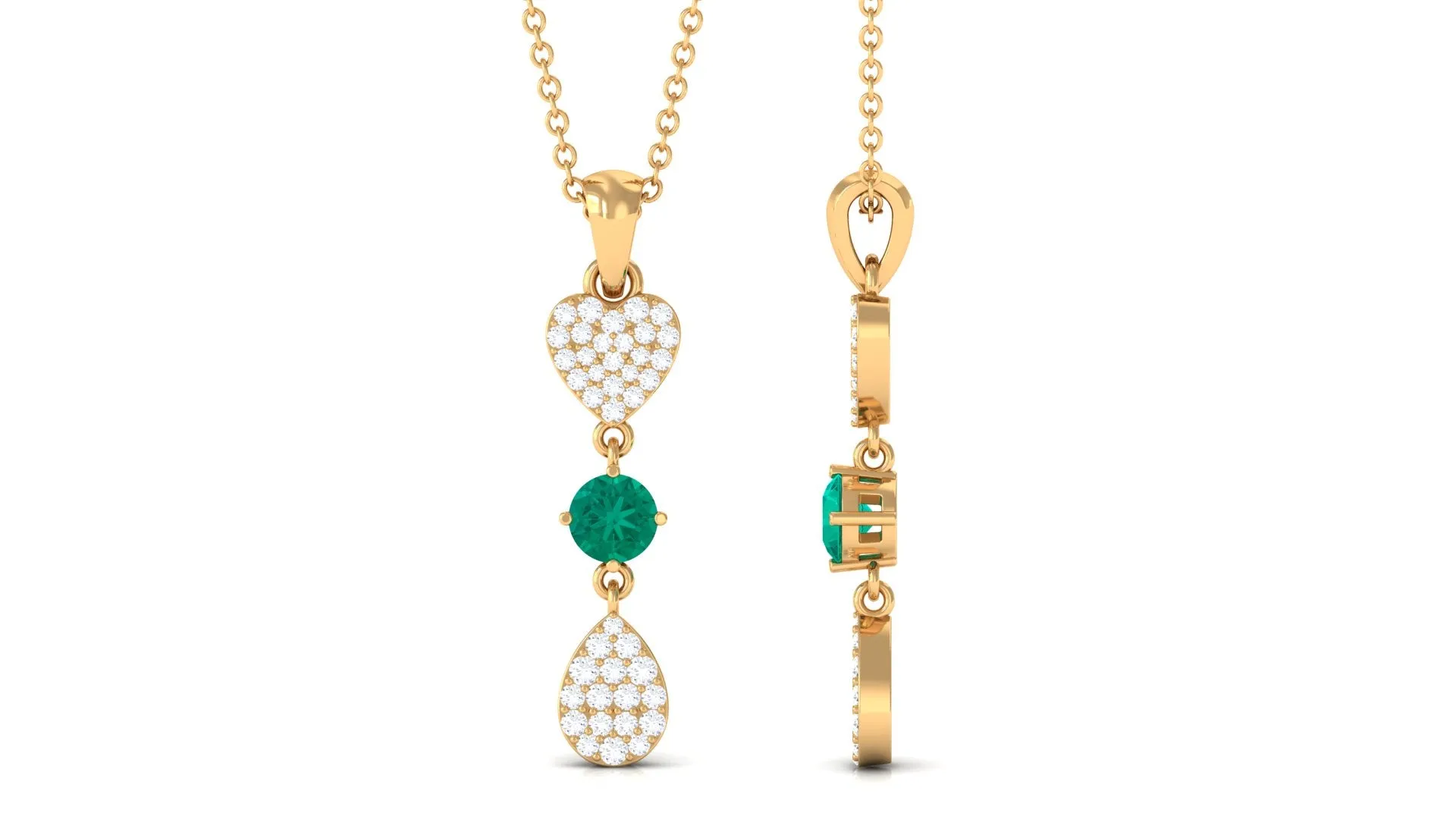 Emerald and Diamond Dangle Drop Pendant