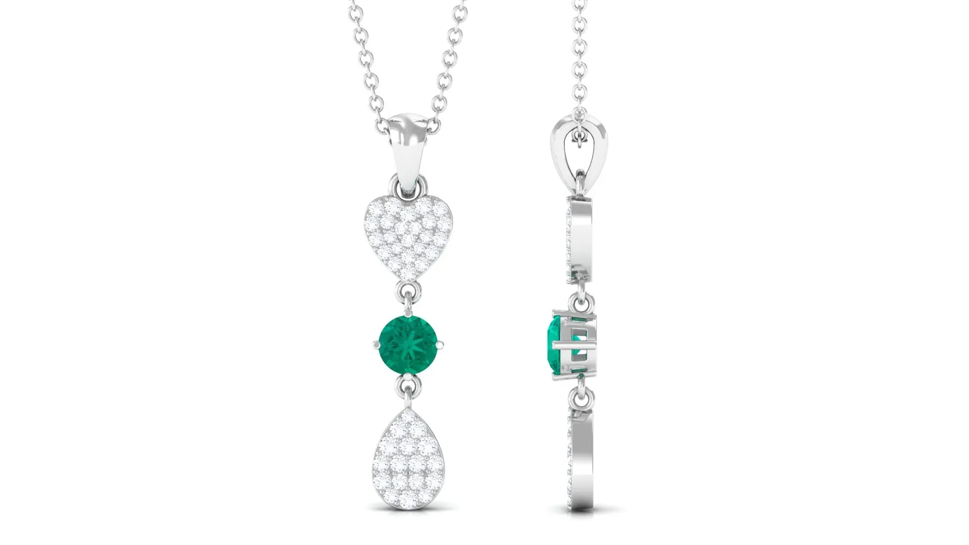 Emerald and Diamond Dangle Drop Pendant