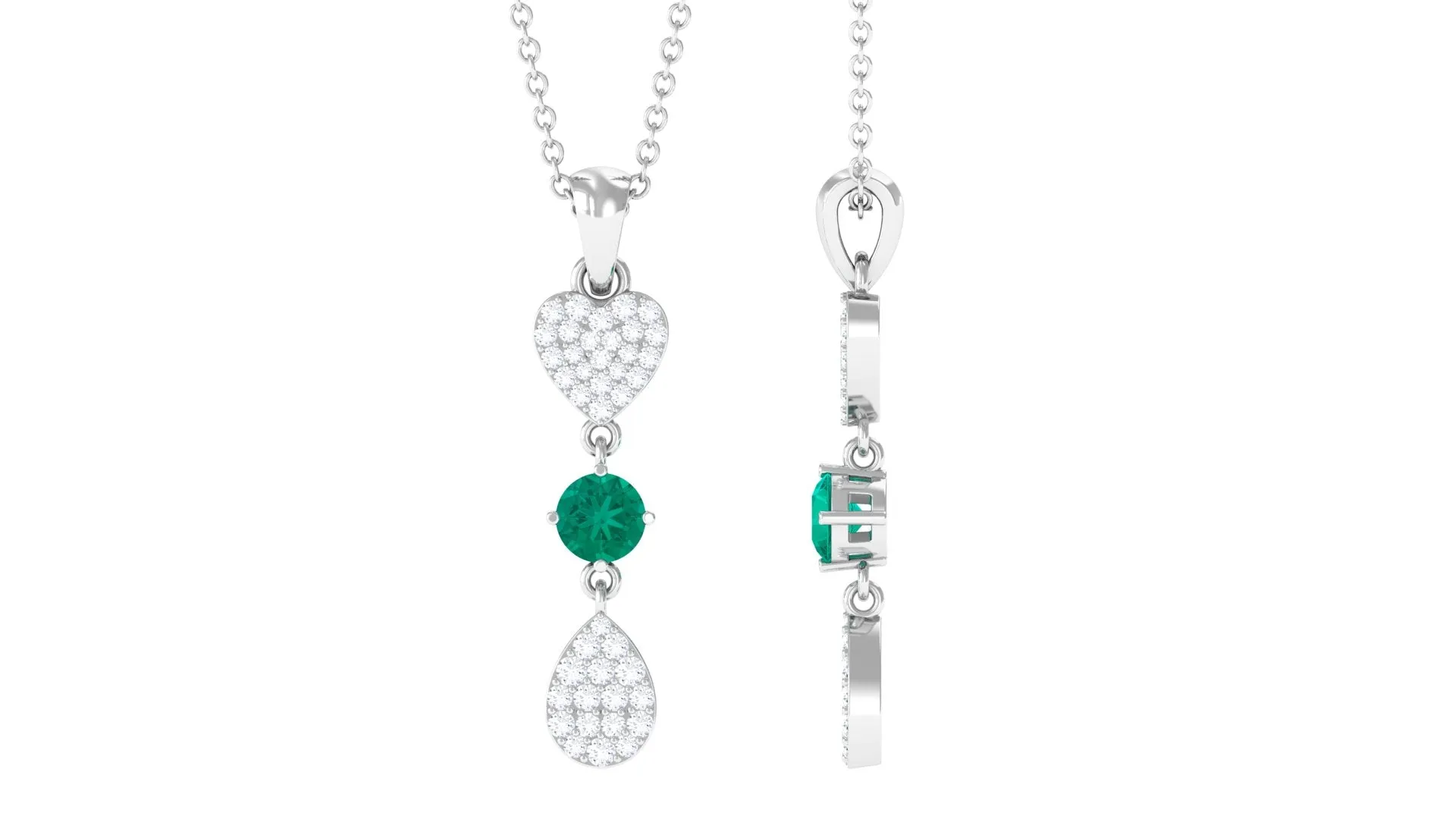 Emerald and Diamond Dangle Drop Pendant
