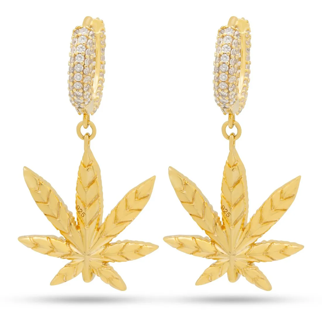 Emerald Cannabis Leaf Hanging Earrings