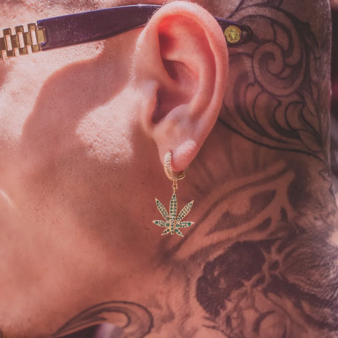 Emerald Cannabis Leaf Hanging Earrings