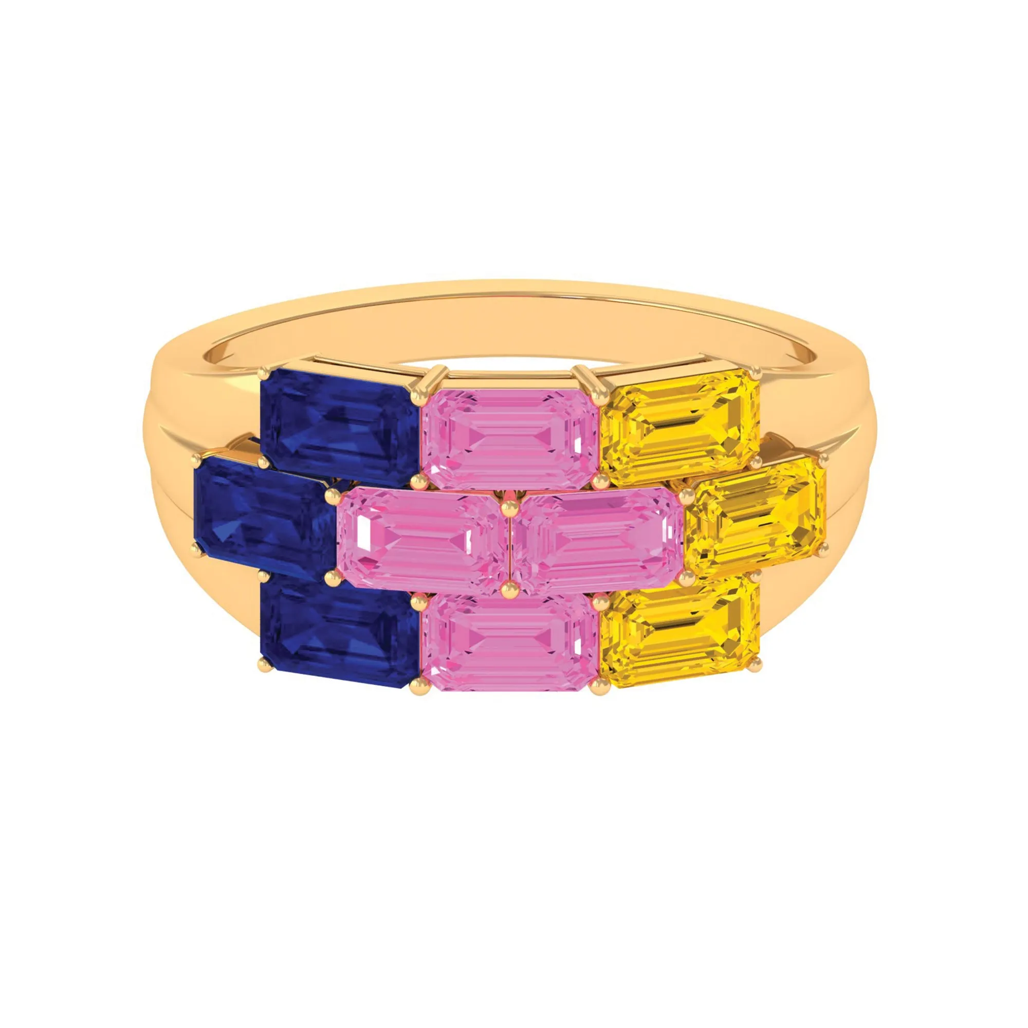 Emerald Cut Multi Created Sapphire Cluster Cocktail Ring