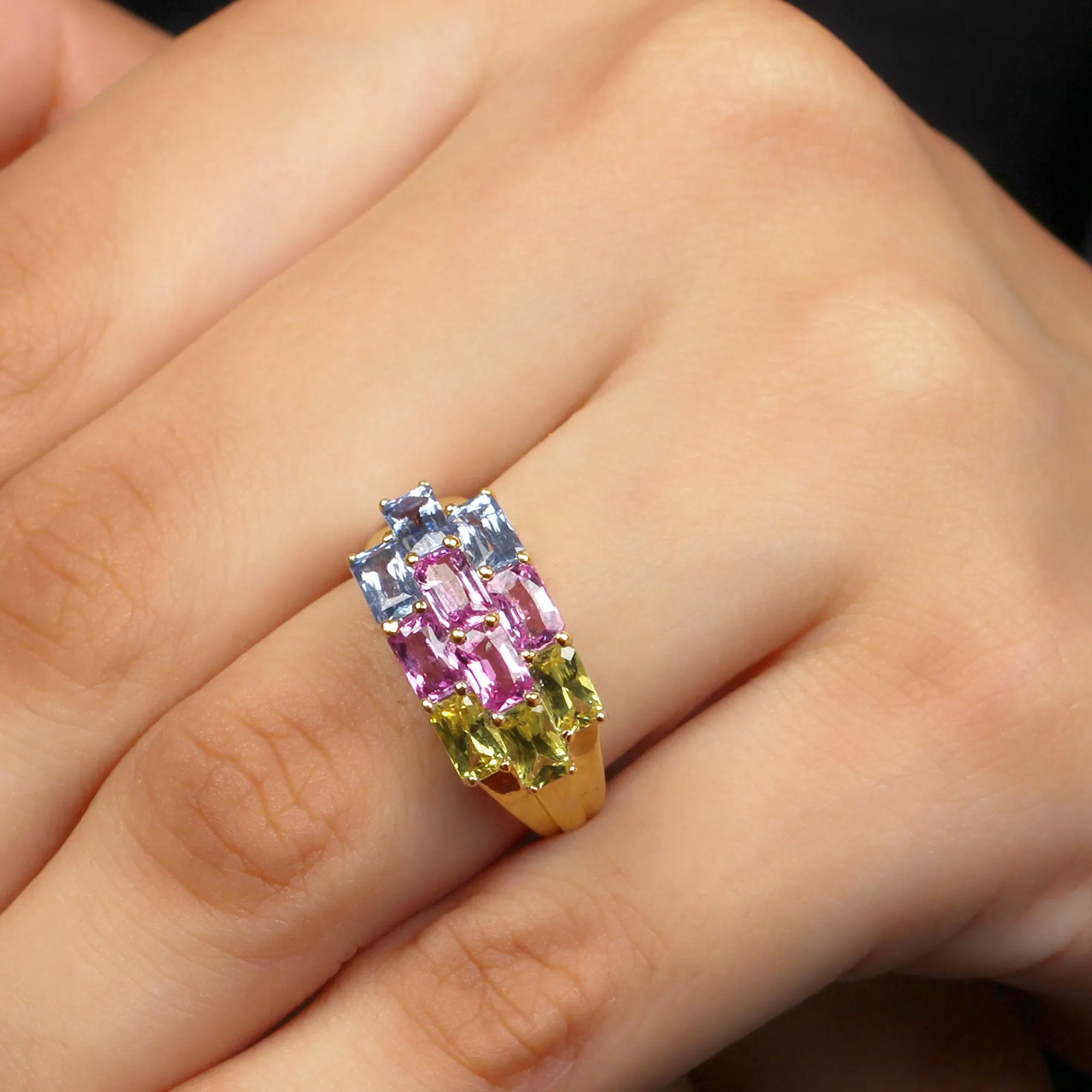 Emerald Cut Multi Created Sapphire Cluster Cocktail Ring