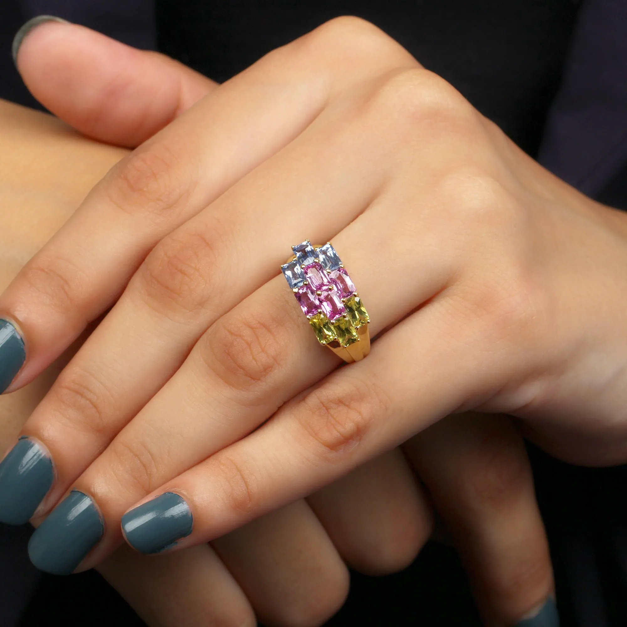 Emerald Cut Multi Created Sapphire Cluster Cocktail Ring