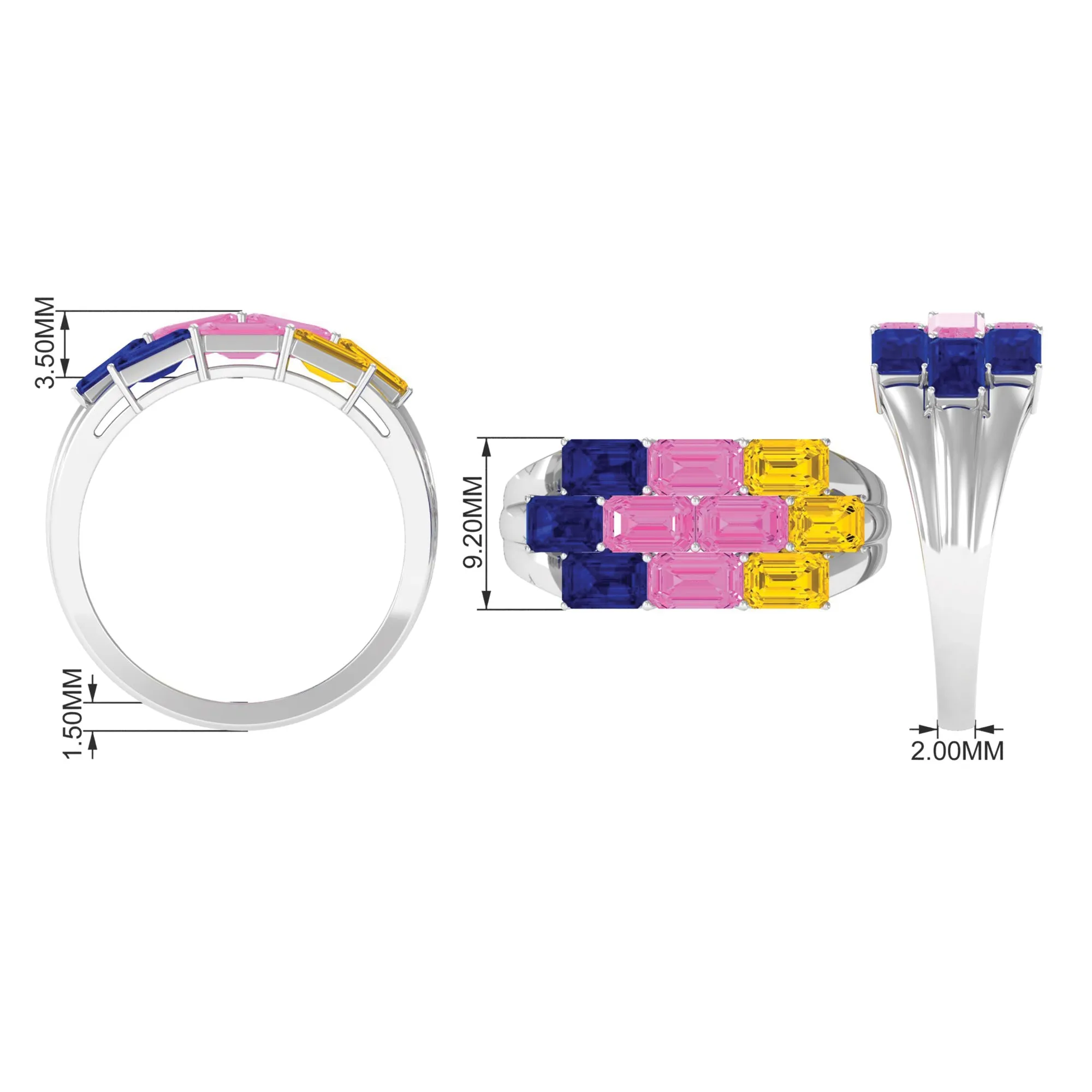 Emerald Cut Multi Created Sapphire Cluster Cocktail Ring
