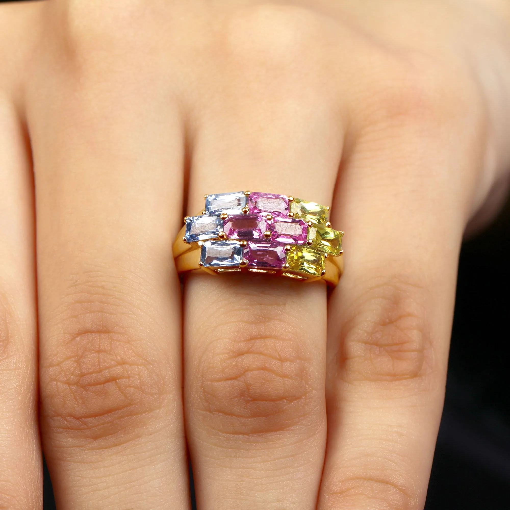 Emerald Cut Multi Created Sapphire Cluster Cocktail Ring