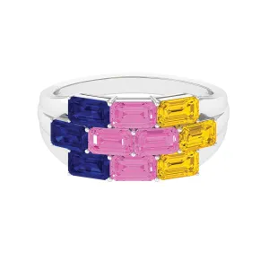 Emerald Cut Multi Created Sapphire Cluster Cocktail Ring